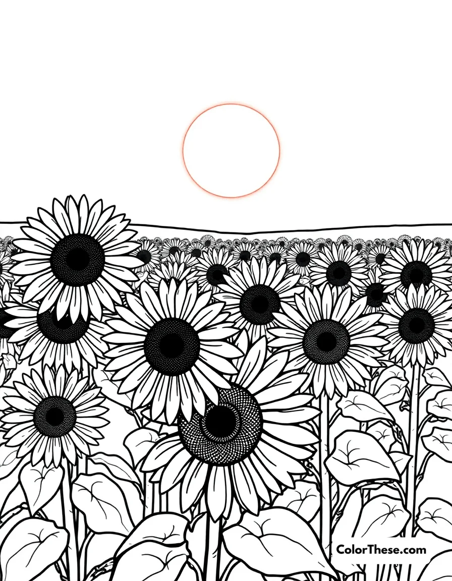 Sunflower Field at Sunset coloring page