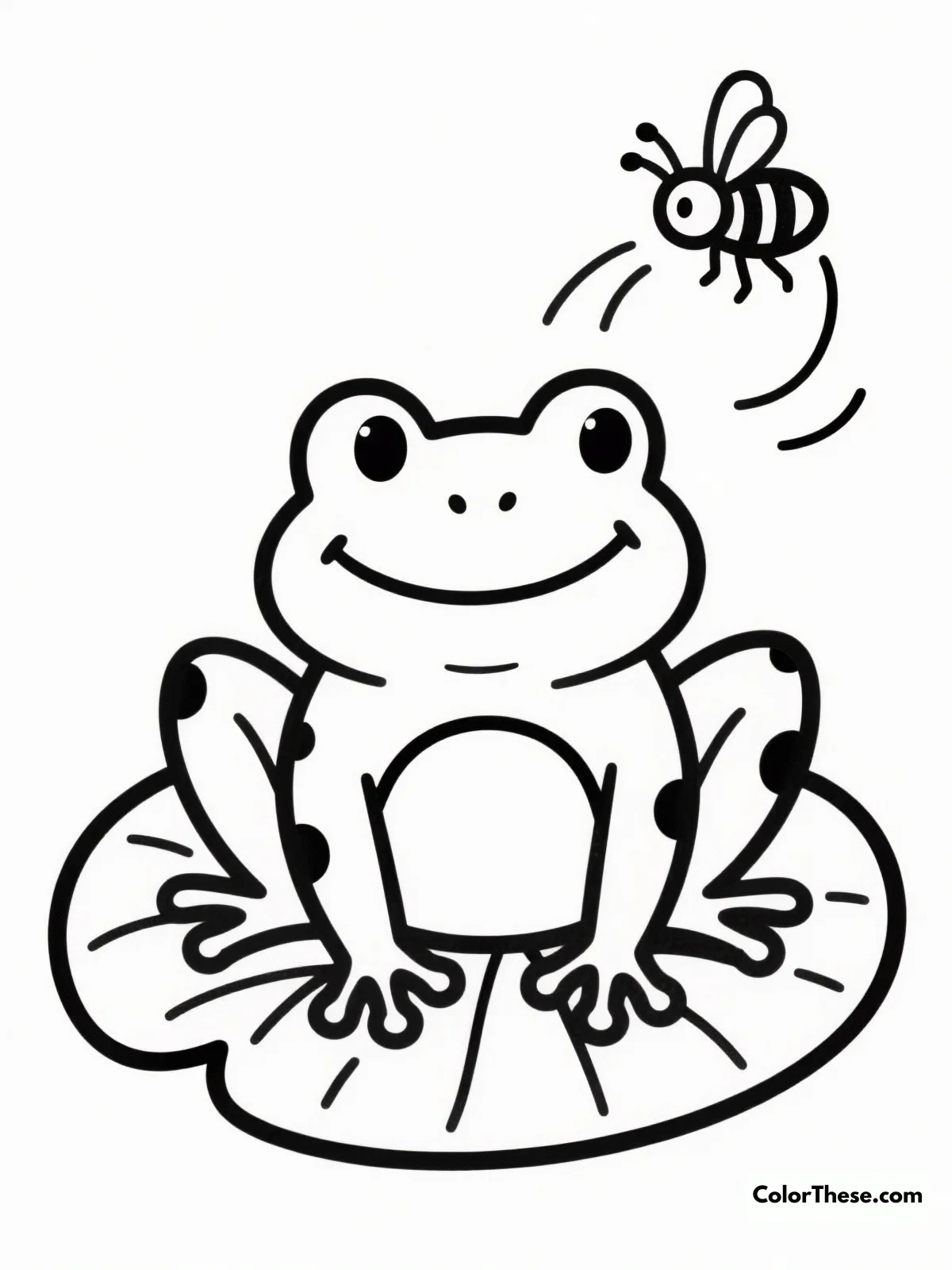 Cartoon Frog with a Fly coloring page