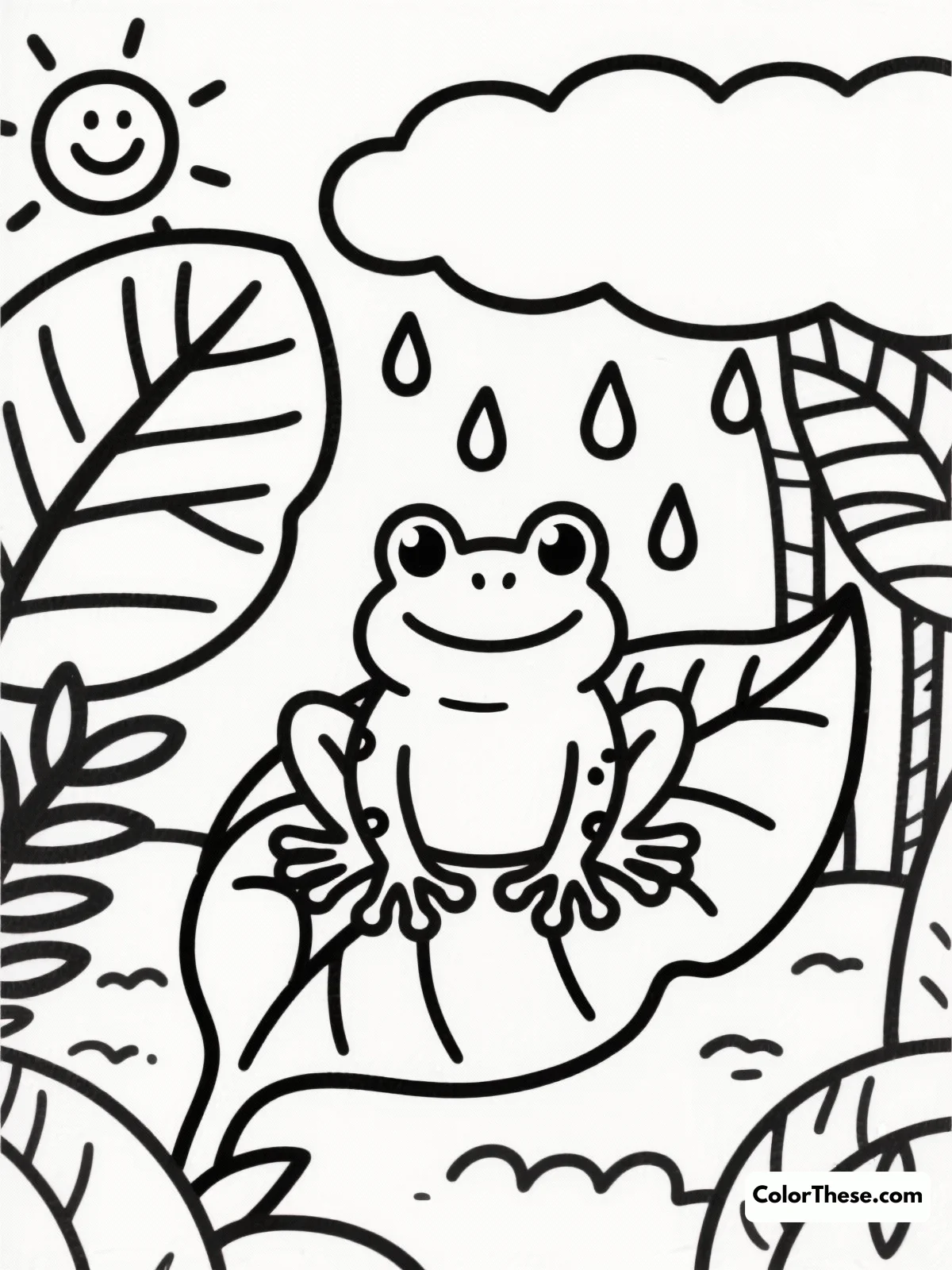 Frog in a Rainforest Setting coloring page