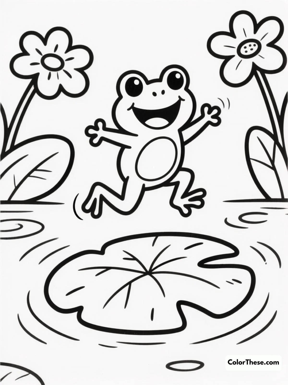 Froggy Jumping on a Lily Pad coloring page
