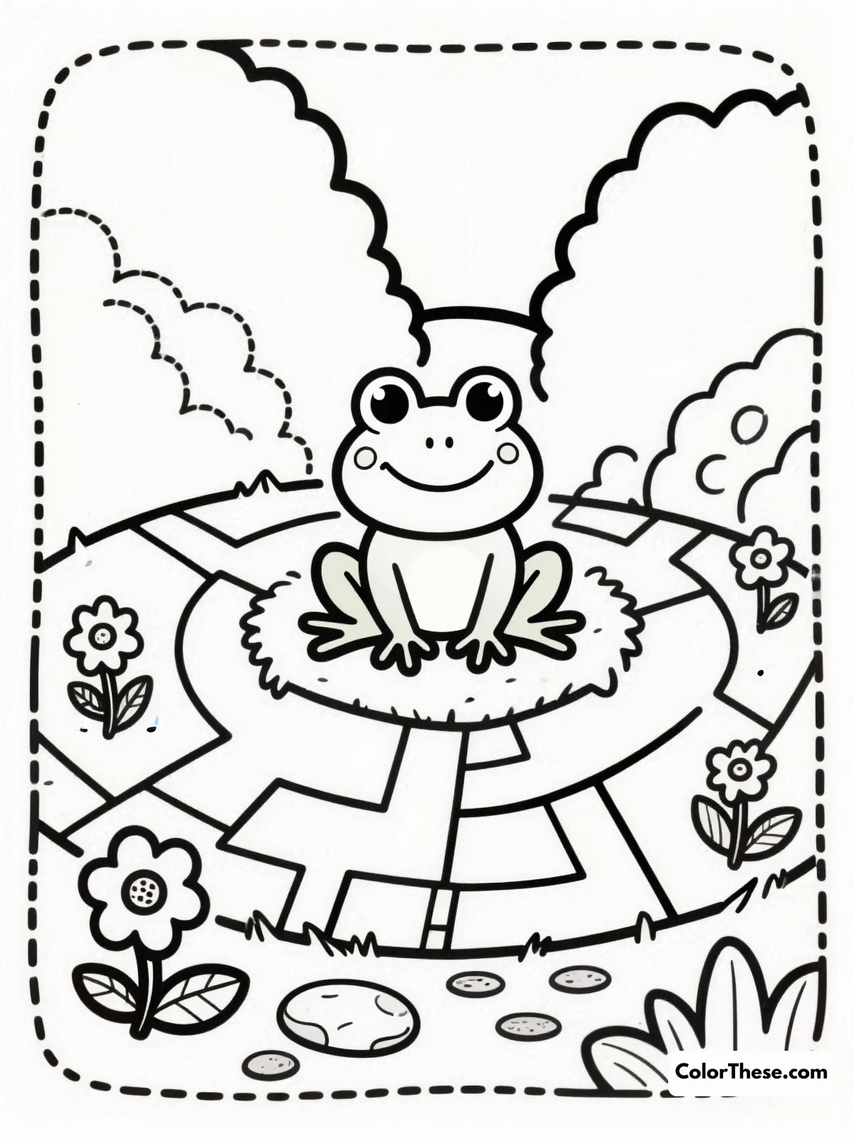 Frog in a Garden Maze coloring page