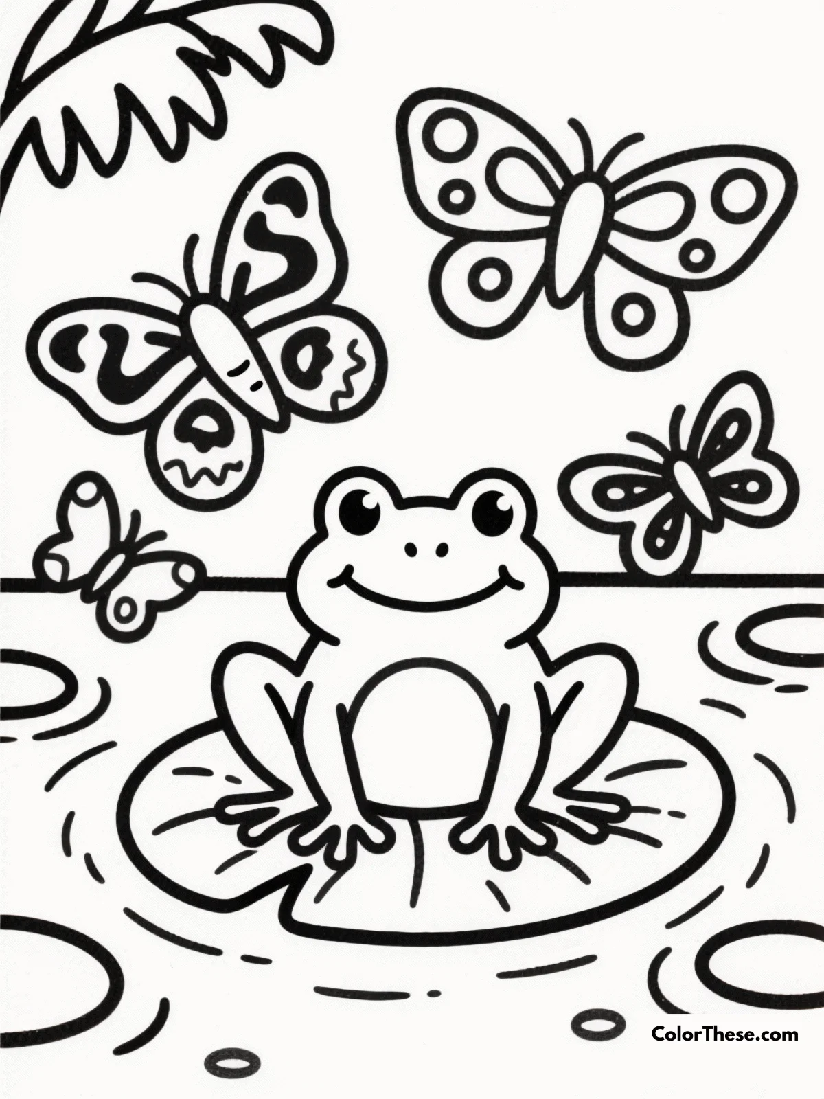 Frog with Tropical Butterflies coloring page