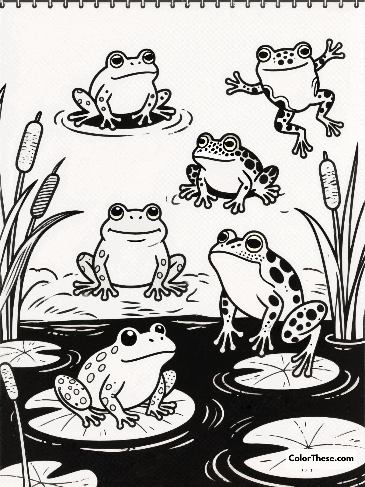 Frogs of Different Species coloring page