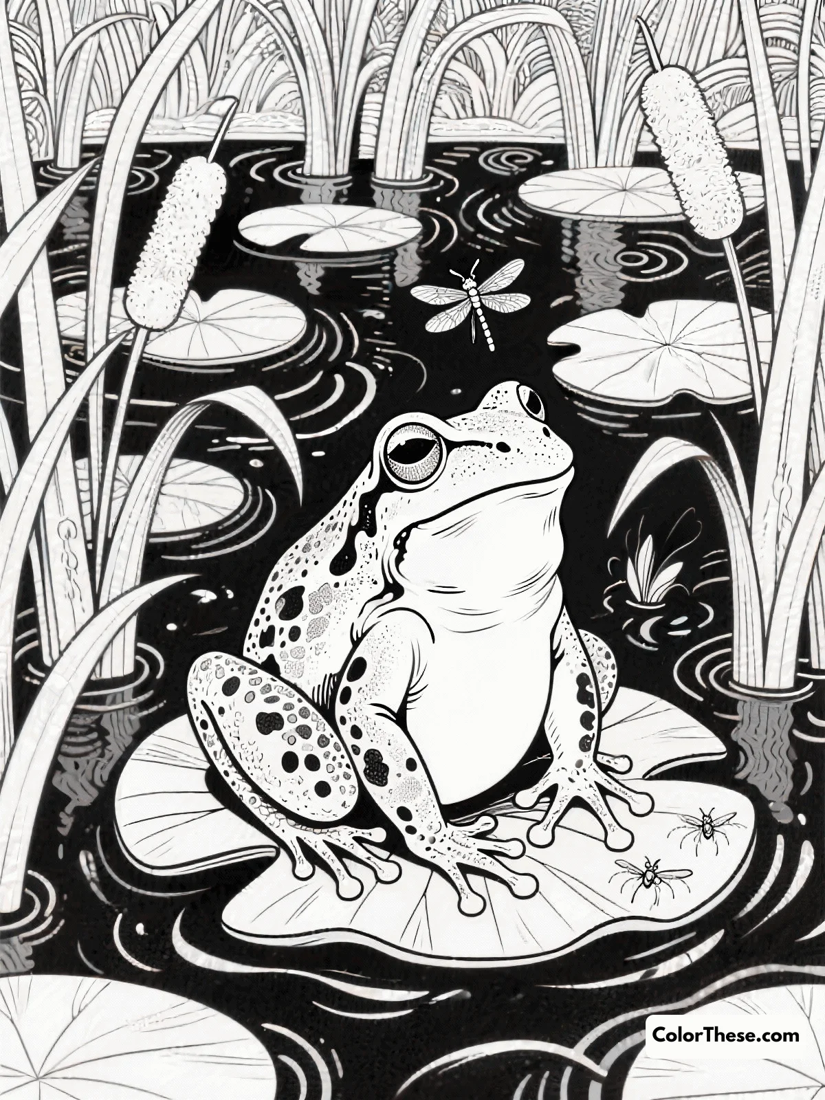 Intricate Frog and Swamp Scene coloring page