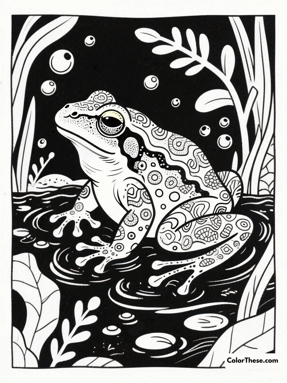 Realistic Frog Underwater coloring page
