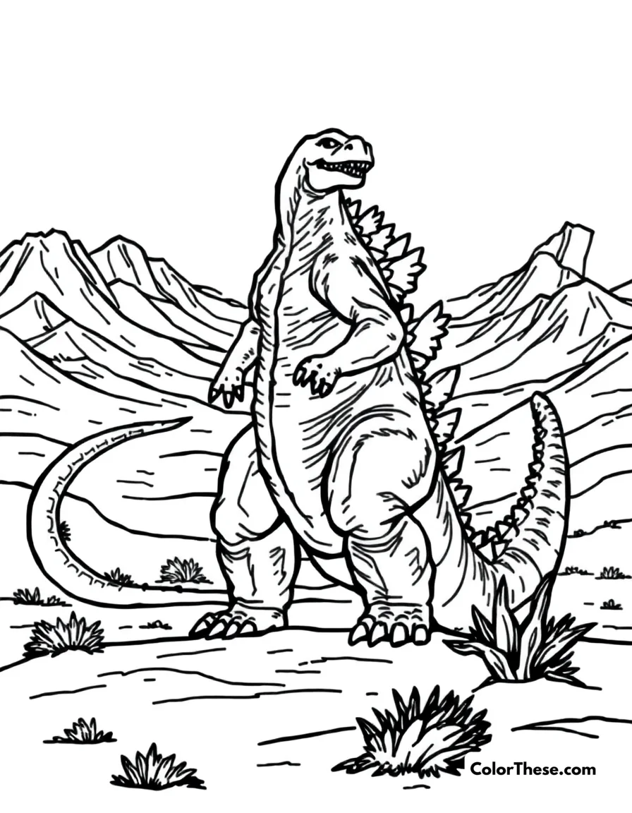 Godzilla in a Desert coloring page