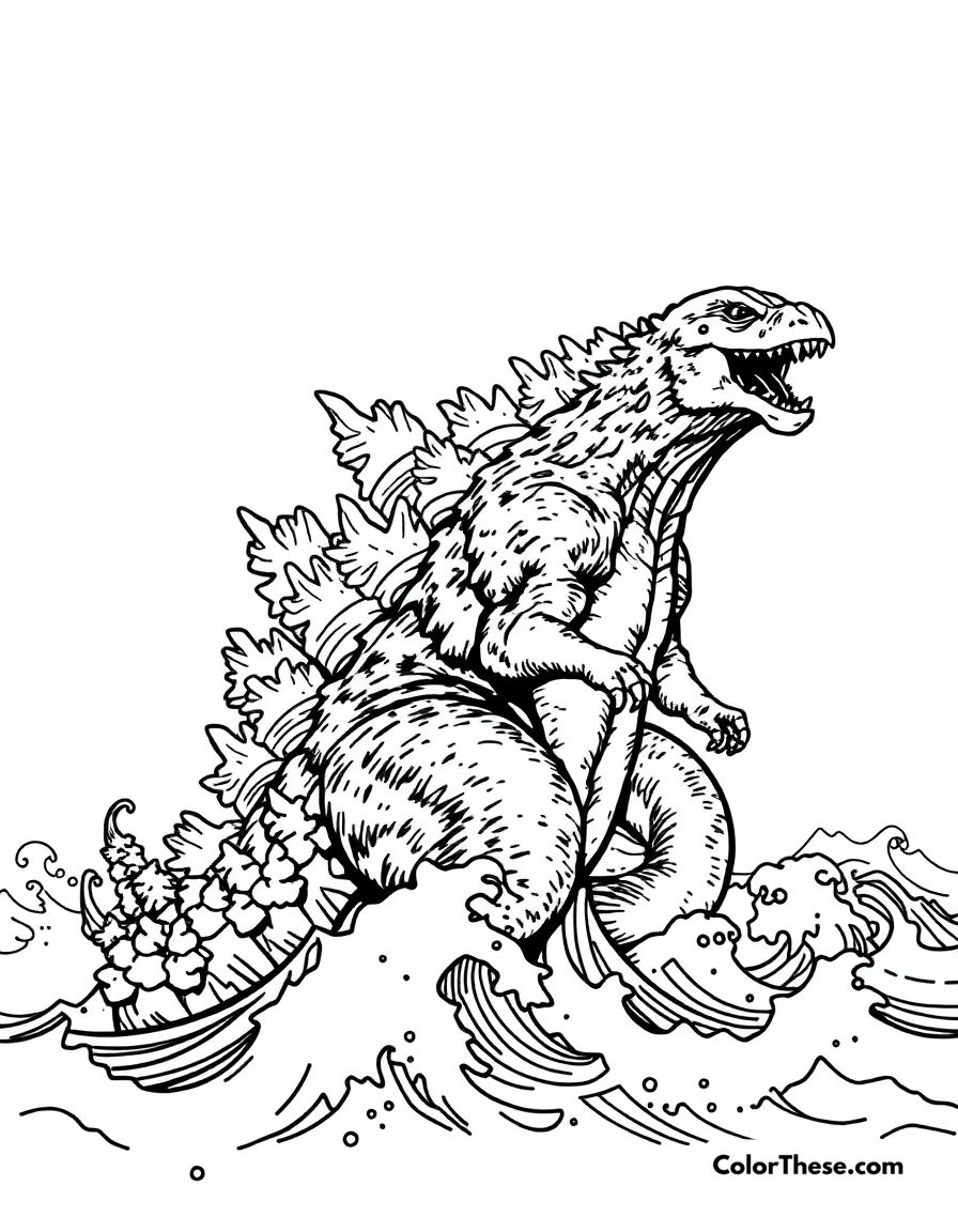 Godzilla Emerging from the Ocean coloring page