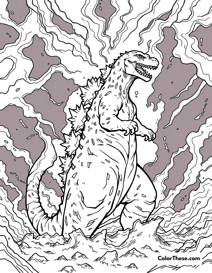Godzilla in a Storm coloring page