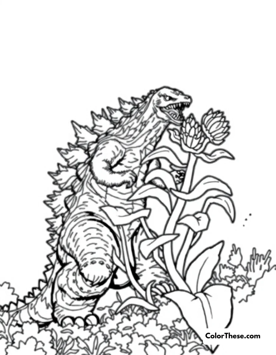 Free printable godzilla vs. biollante coloring page for kids and adults. Godzilla battling the plant-like monster, Biollante.