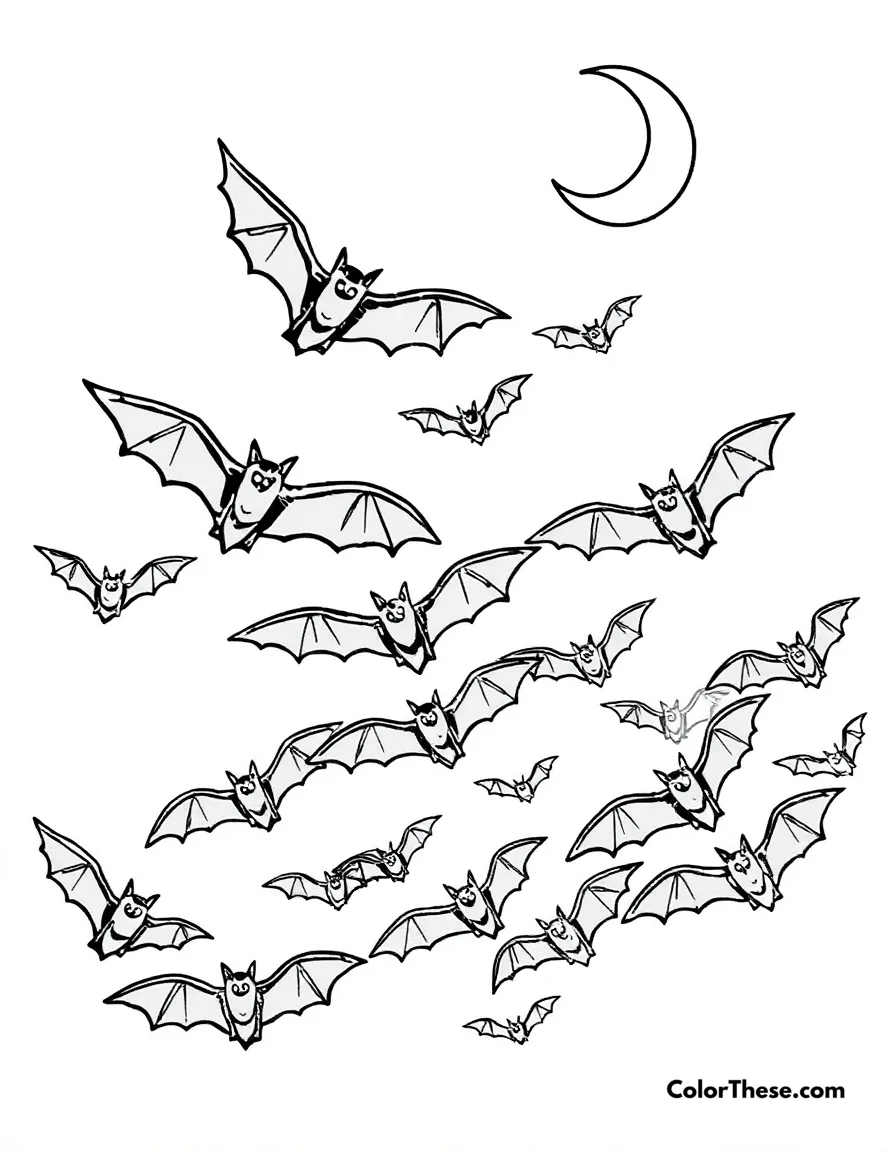 Bat Swarm in the Night Sky coloring page