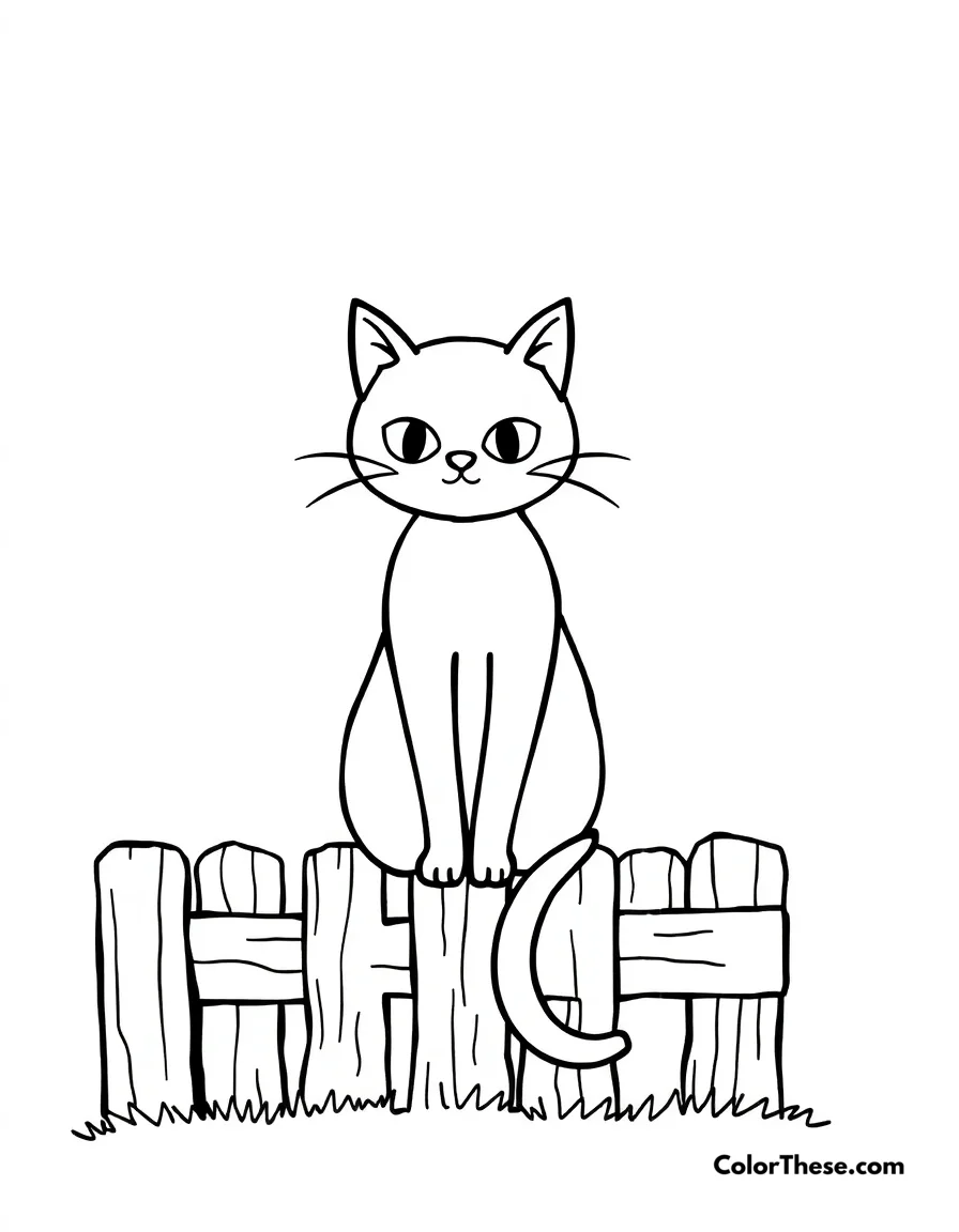 Black Cat on a Fence coloring page