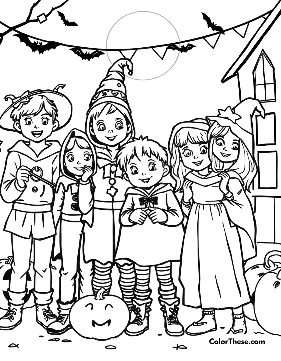 Halloween Party Scene coloring page