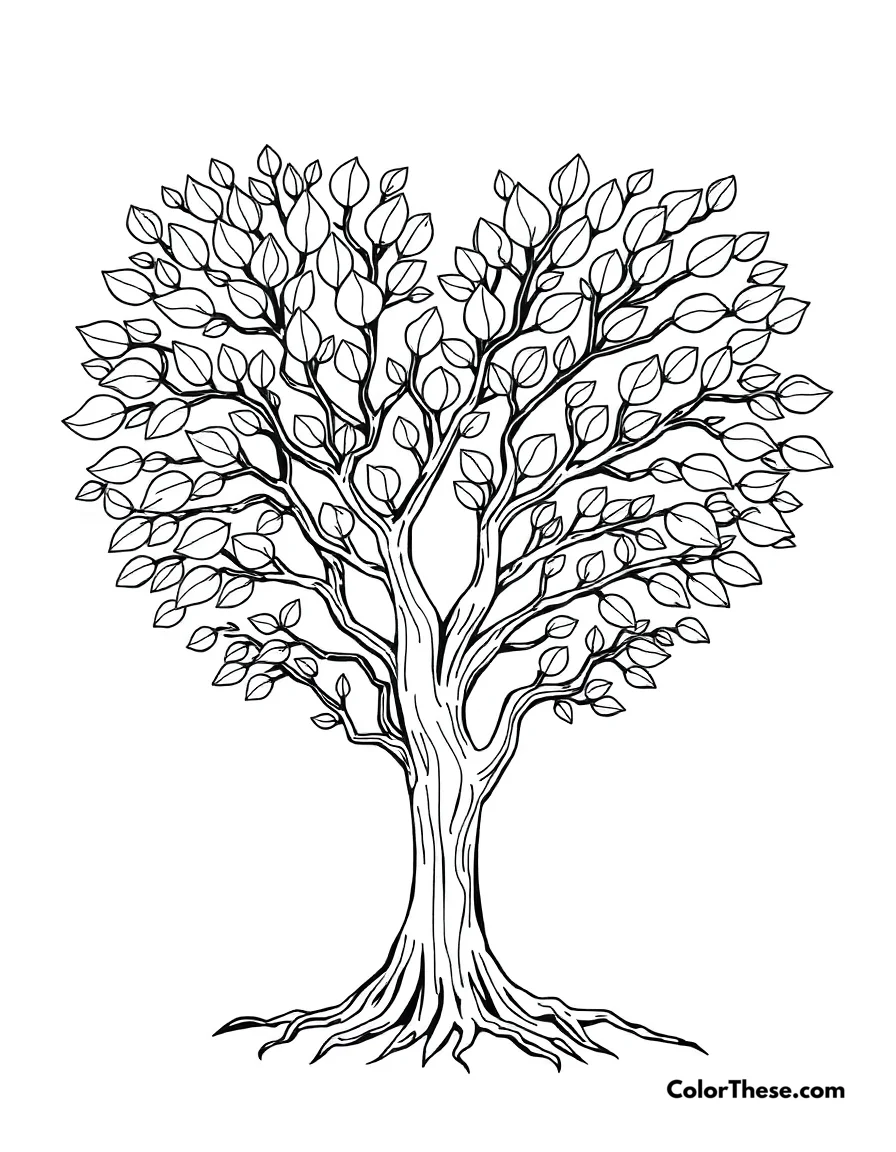 Heart-shaped Tree coloring page