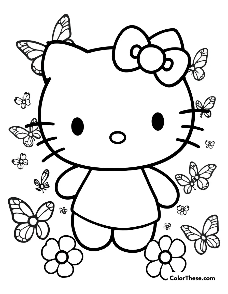 Hello Kitty with a Butterfly coloring page