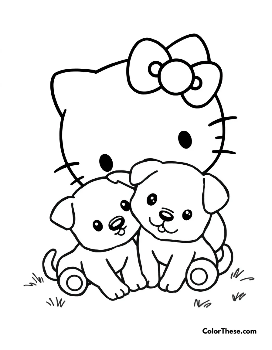 Hello Kitty with a Puppy coloring page