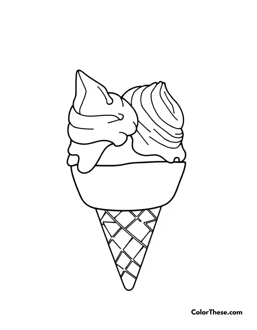 Double Scoop Ice Cream Cone coloring page