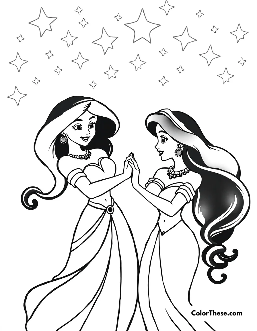 Jasmine (Disney) and Aladdin Dancing coloring page