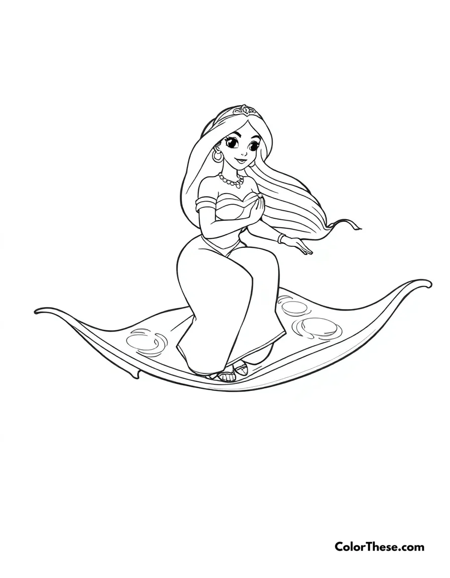 Jasmine (Disney) on the Magic Carpet coloring page