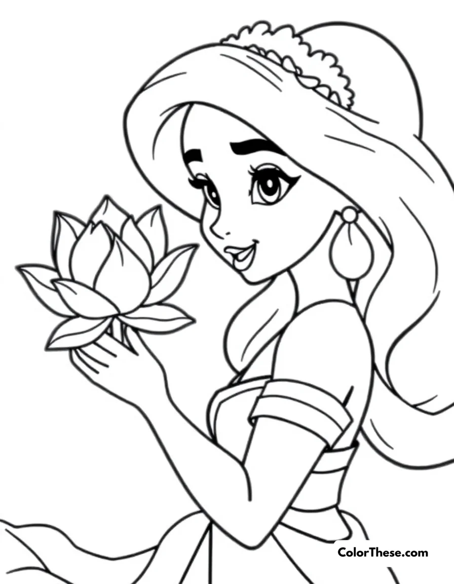 Jasmine (Disney) with a Lotus Flower coloring page