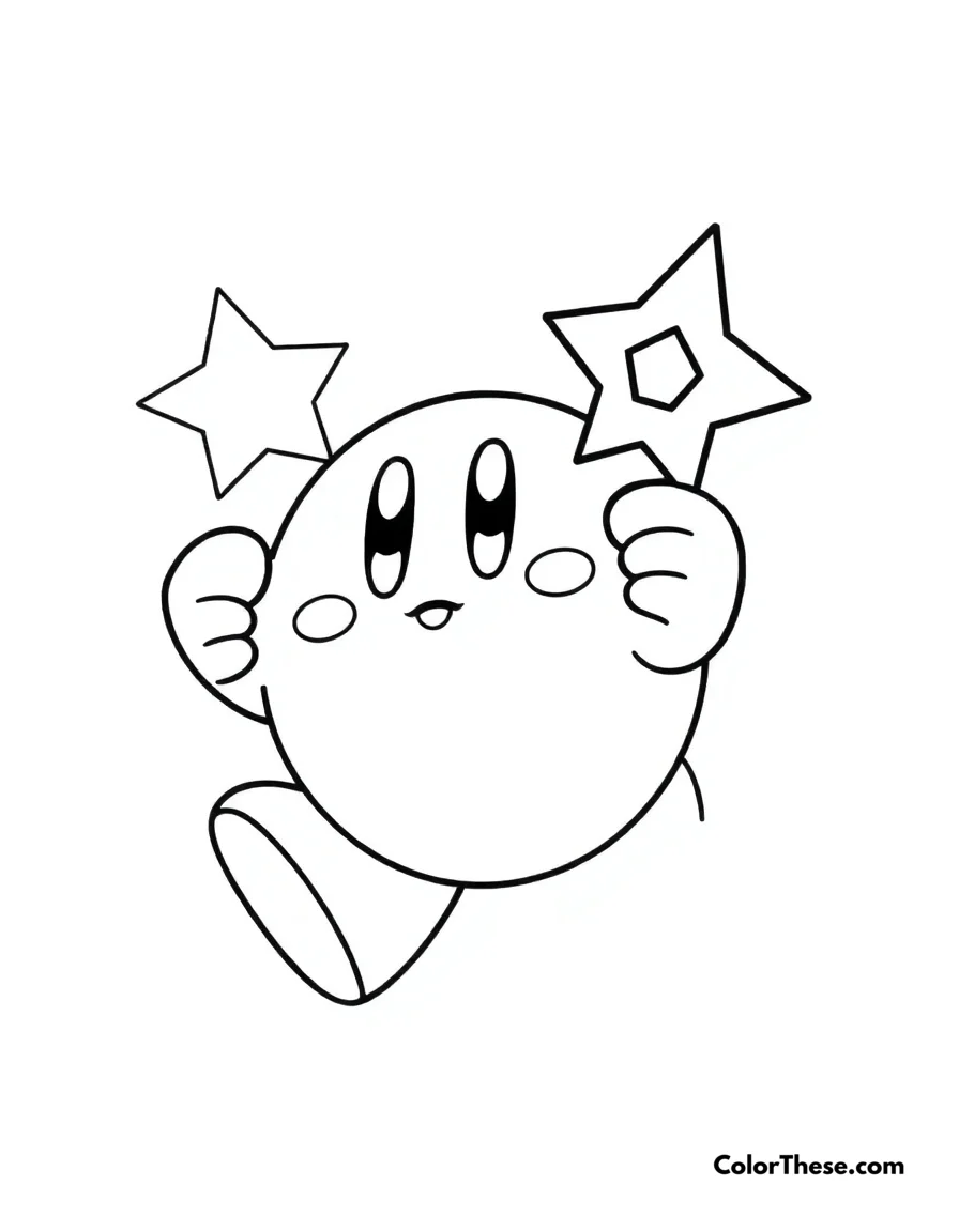 Kirby with Star Rod coloring page