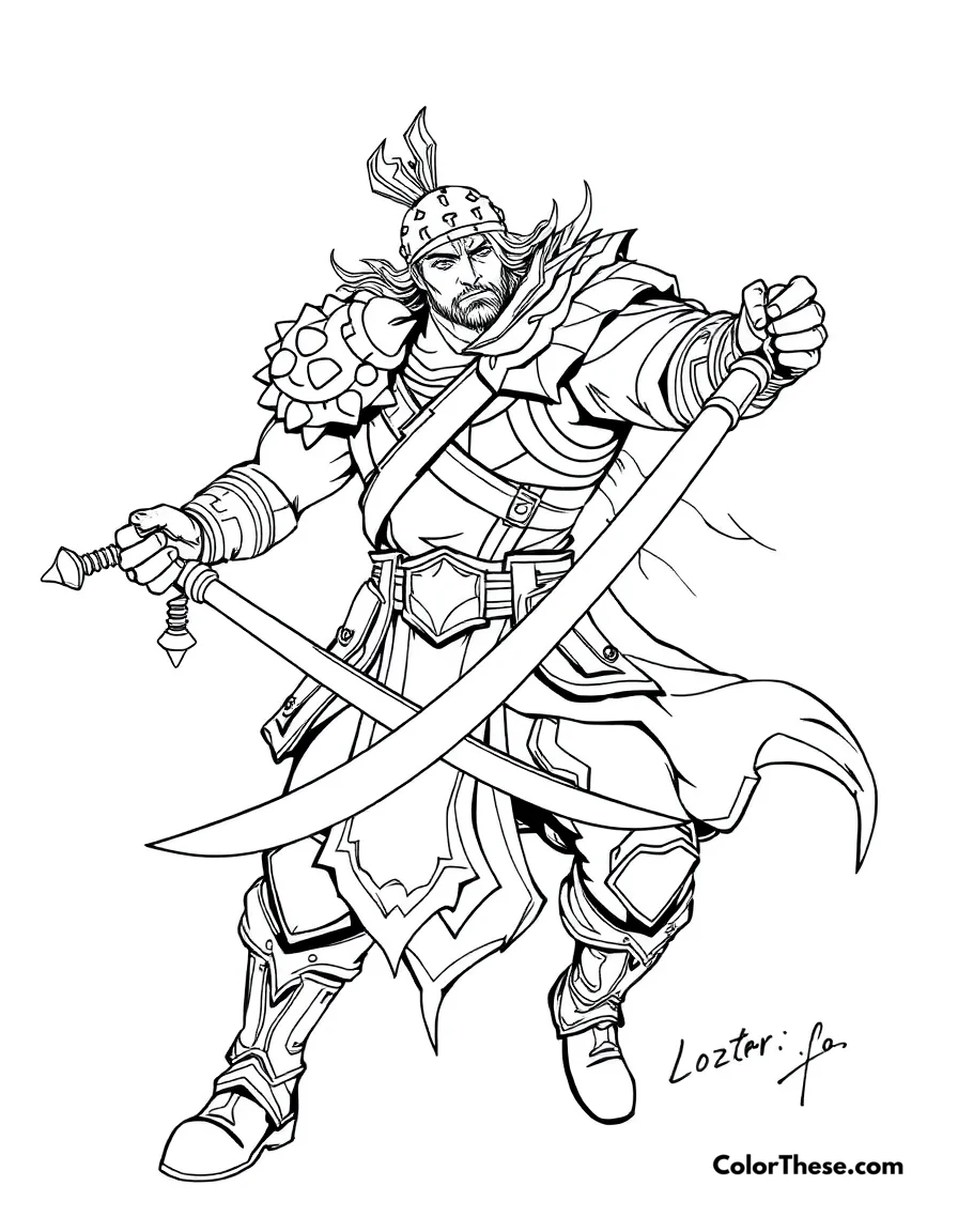 Garen Spinning with His Sword coloring page