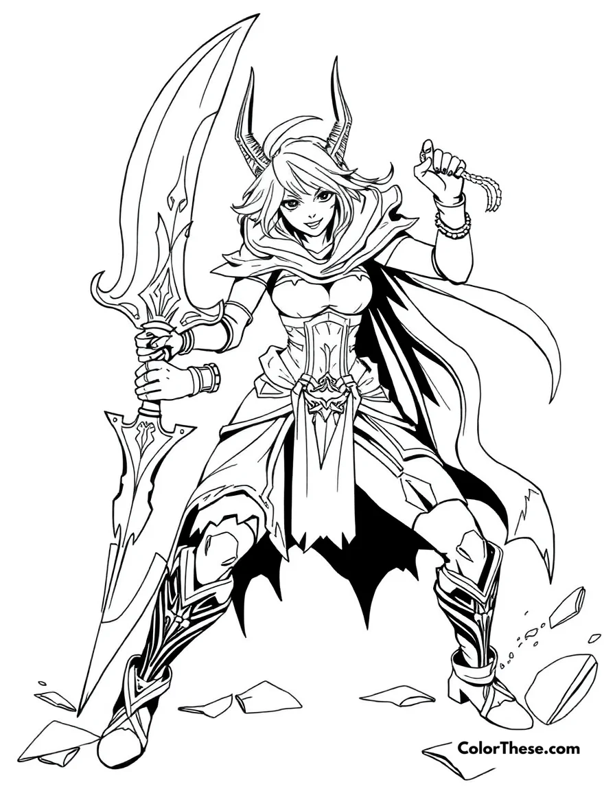 Riven with Her Broken Blade coloring page