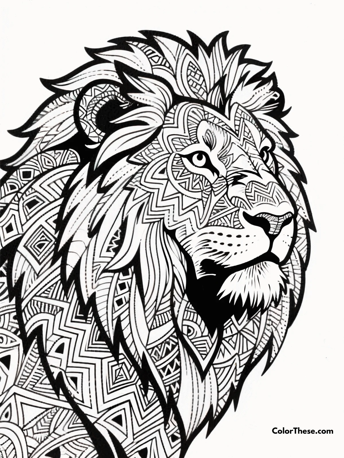 Free printable regal lion portrait coloring page for kids and adults. Download the free Regal Lion Portrait coloring page—perfect for all ages! Enjoy intricate details, mindful coloring, and printable PDF convenience.