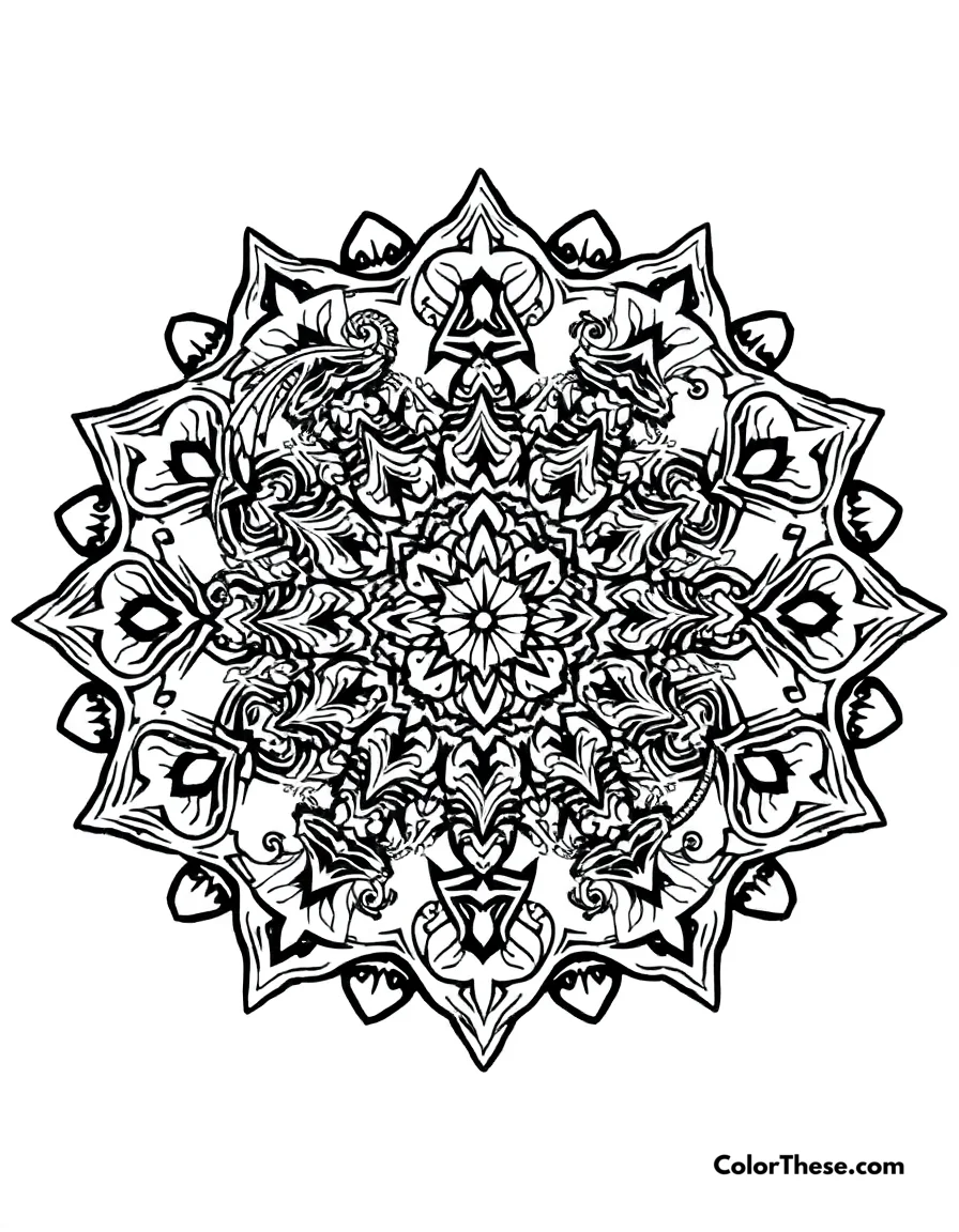 Dragon Mandala with Mythical Patterns coloring page