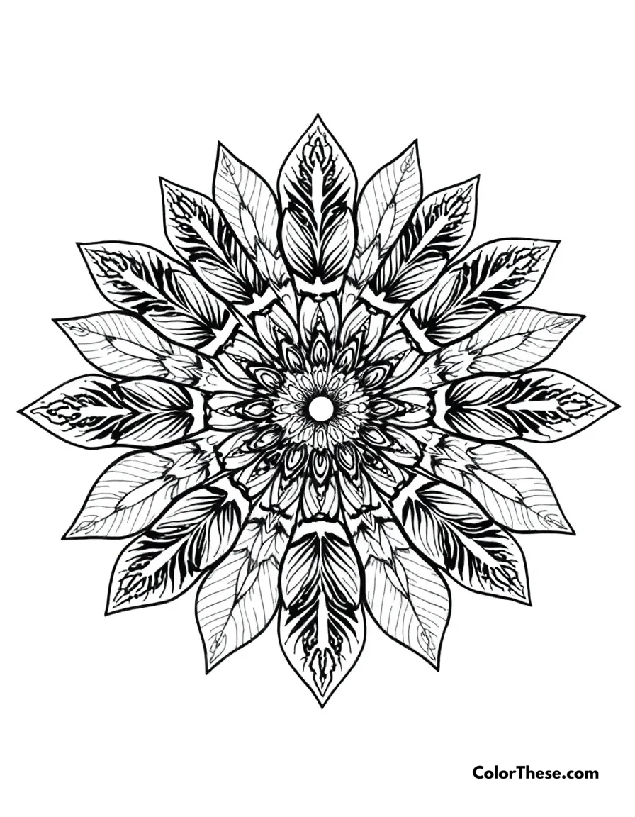 Feather Mandala with Delicate Details coloring page