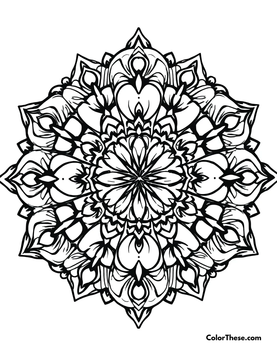 Heart Mandala with Symmetrical Patterns coloring page