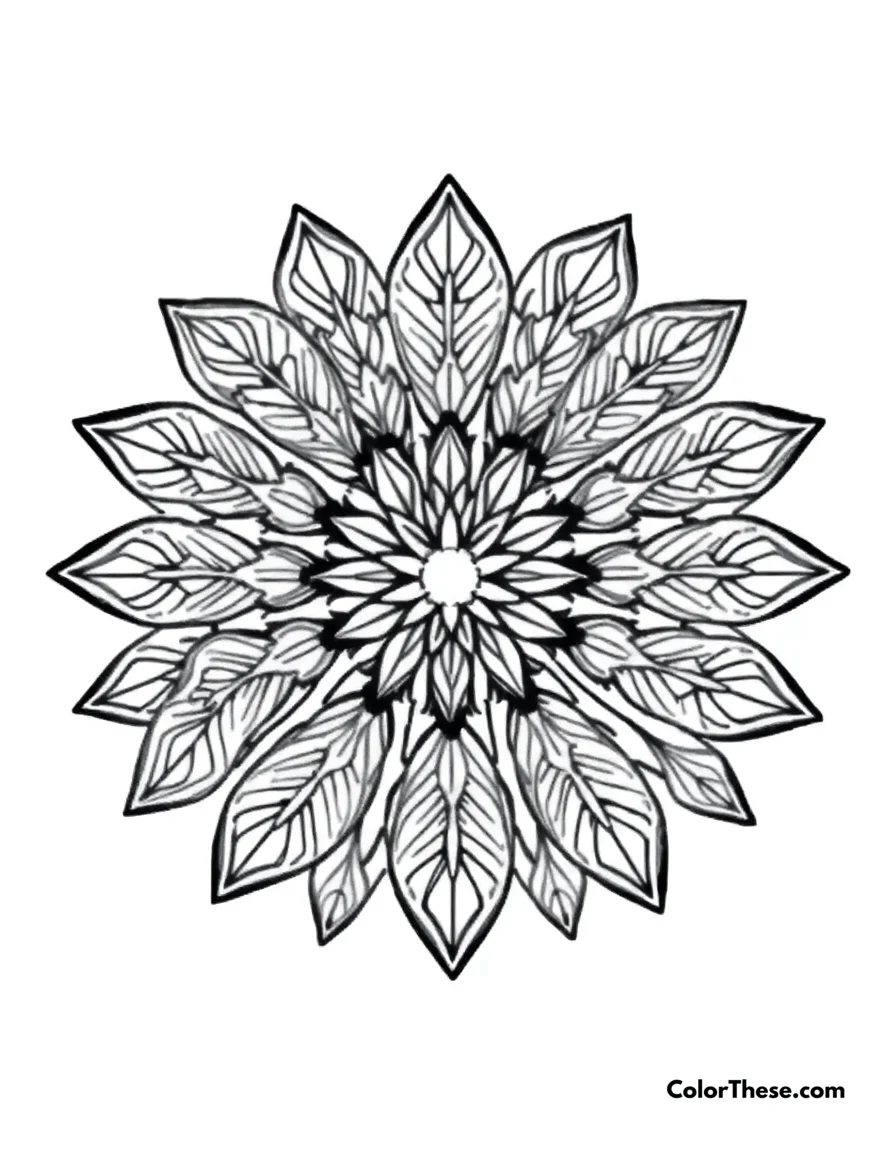 Leaf Mandala with Nature-Inspired Patterns coloring page
