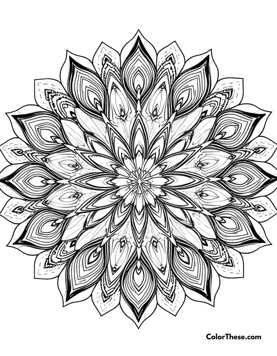 Peacock Mandala with Feather Patterns coloring page