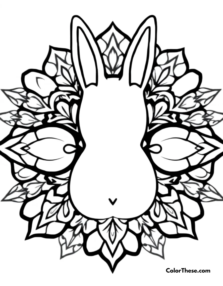 Free printable rabbit mandala with ear patterns coloring page for kids and adults. Relax and create with this Rabbit Mandala with Ear Patterns coloring page. Download your free printable PDF and enjoy intricate designs for mindful coloring.