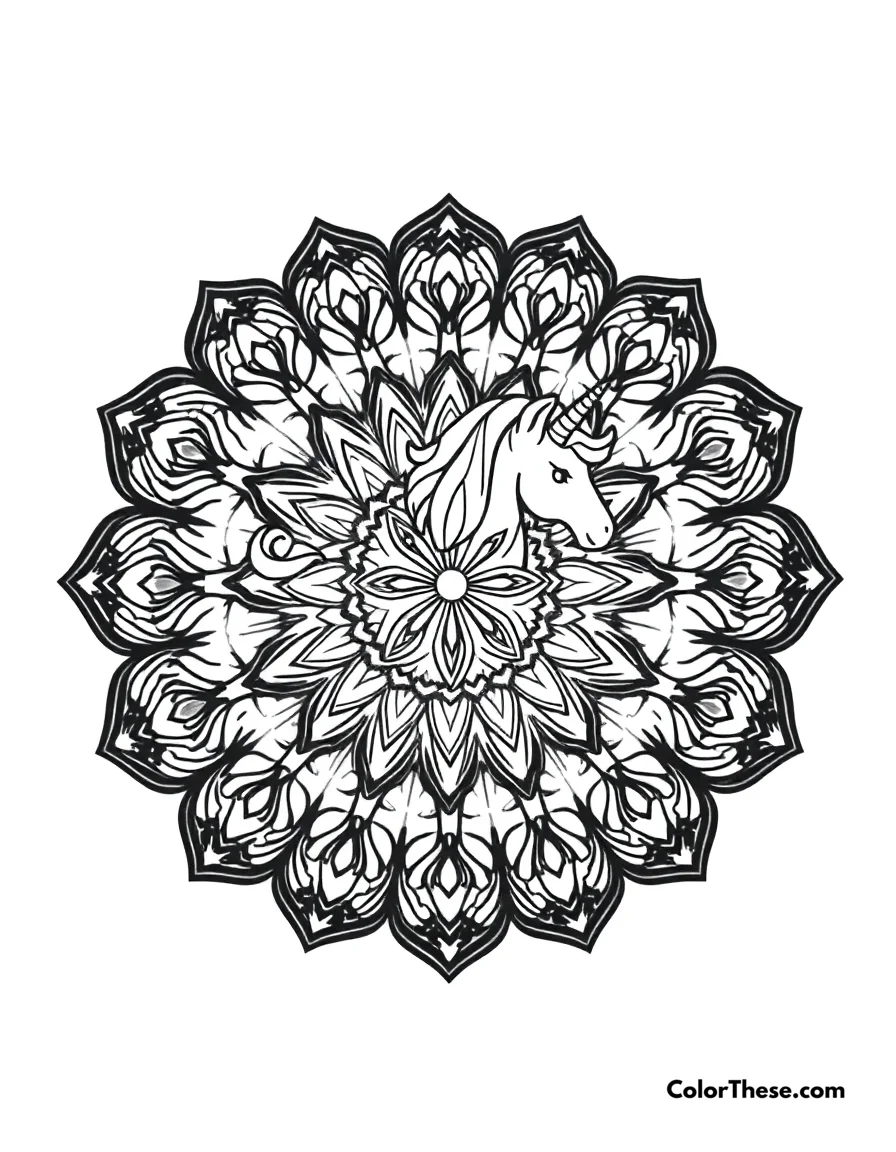 Unicorn Mandala with Magical Patterns coloring page