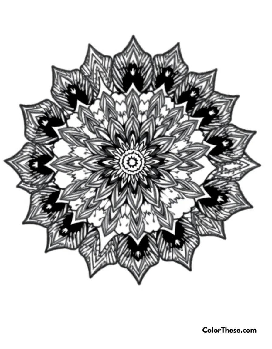 Wolf Mandala with Fur Patterns coloring page