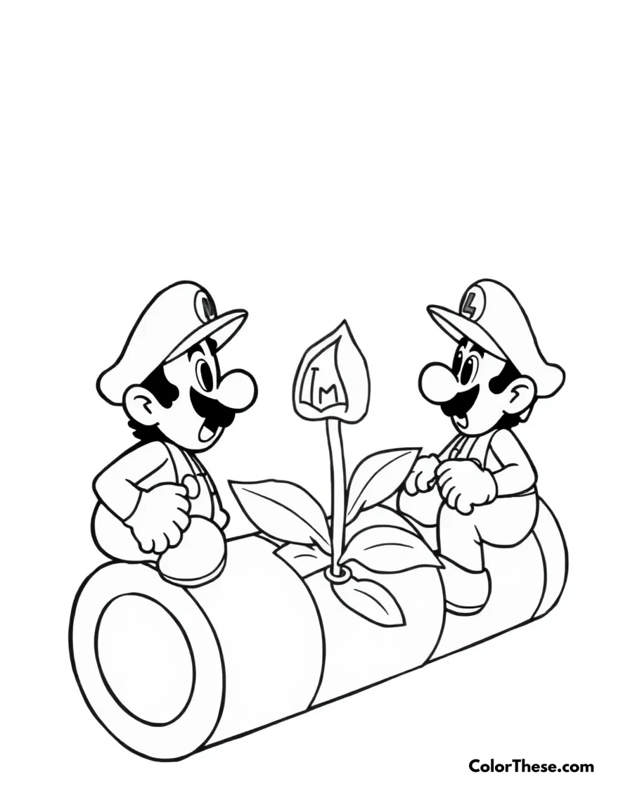 Mario and Luigi with a Piranha Plant coloring page