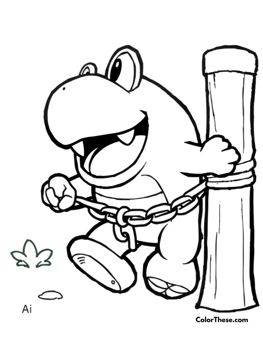 Free printable chain chomp on a post coloring page for kids and adults. Download and print a free Chain Chomp on a Post coloring page! Perfect for all ages, this printable PDF lets you add color to a classic Mario character.