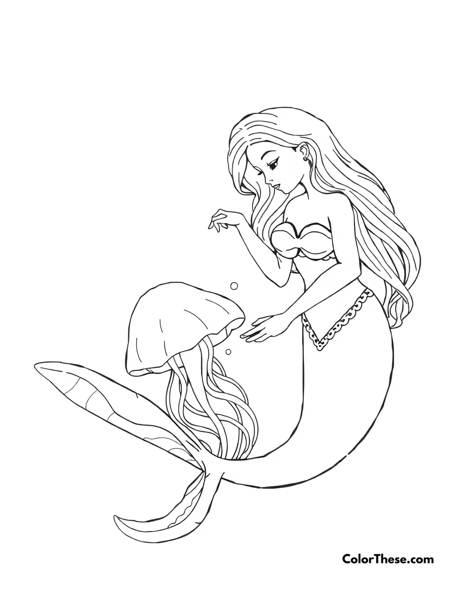 Mermaid with a Jellyfish coloring page