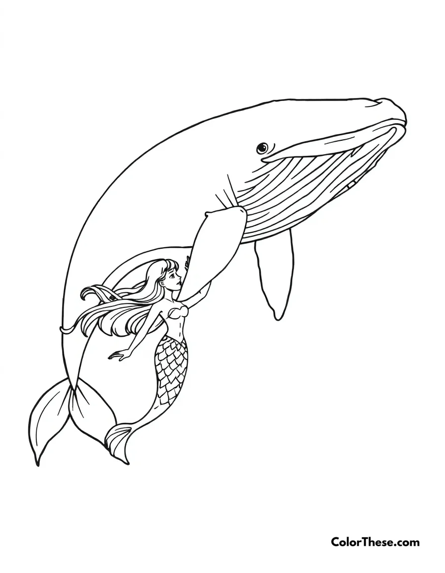 Mermaid with a Whale coloring page