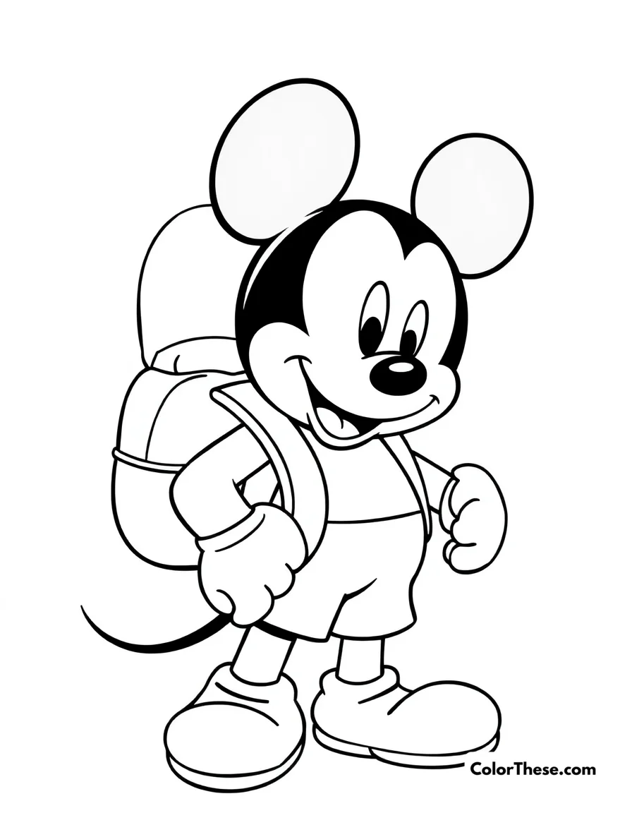 Mickey Mouse with a Backpack coloring page