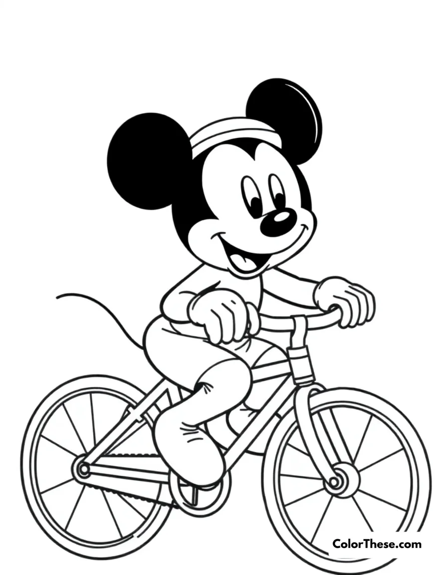 Mickey Mouse Riding a Bicycle coloring page
