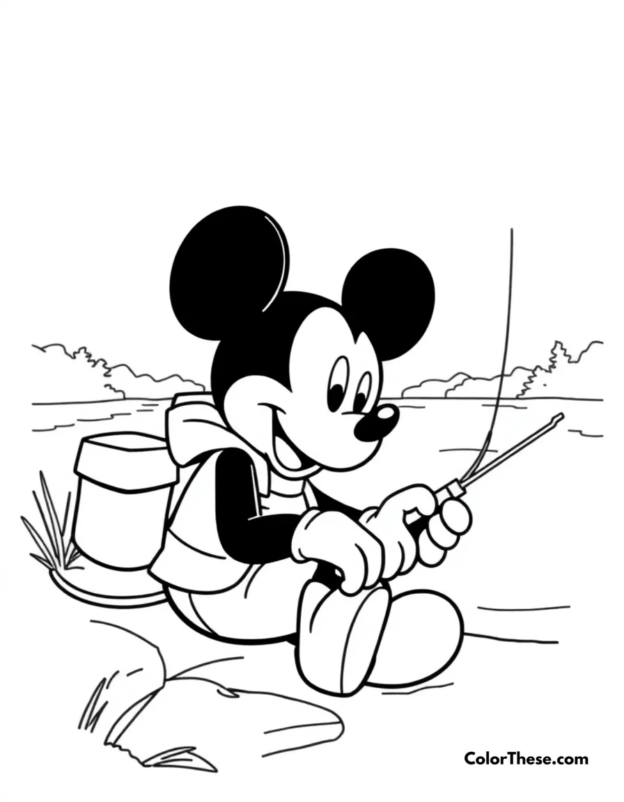 Free printable mickey mouse fishing coloring page for kids and adults. Download our free Mickey Mouse Fishing coloring page! This printable PDF lets kids color Mickey's lakeside adventure with fun fish and Disney magic.