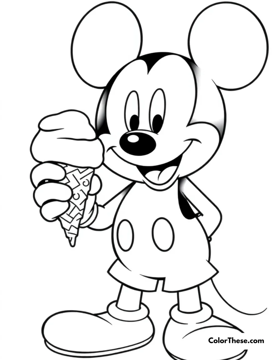 Mickey Mouse Eating Ice Cream coloring page