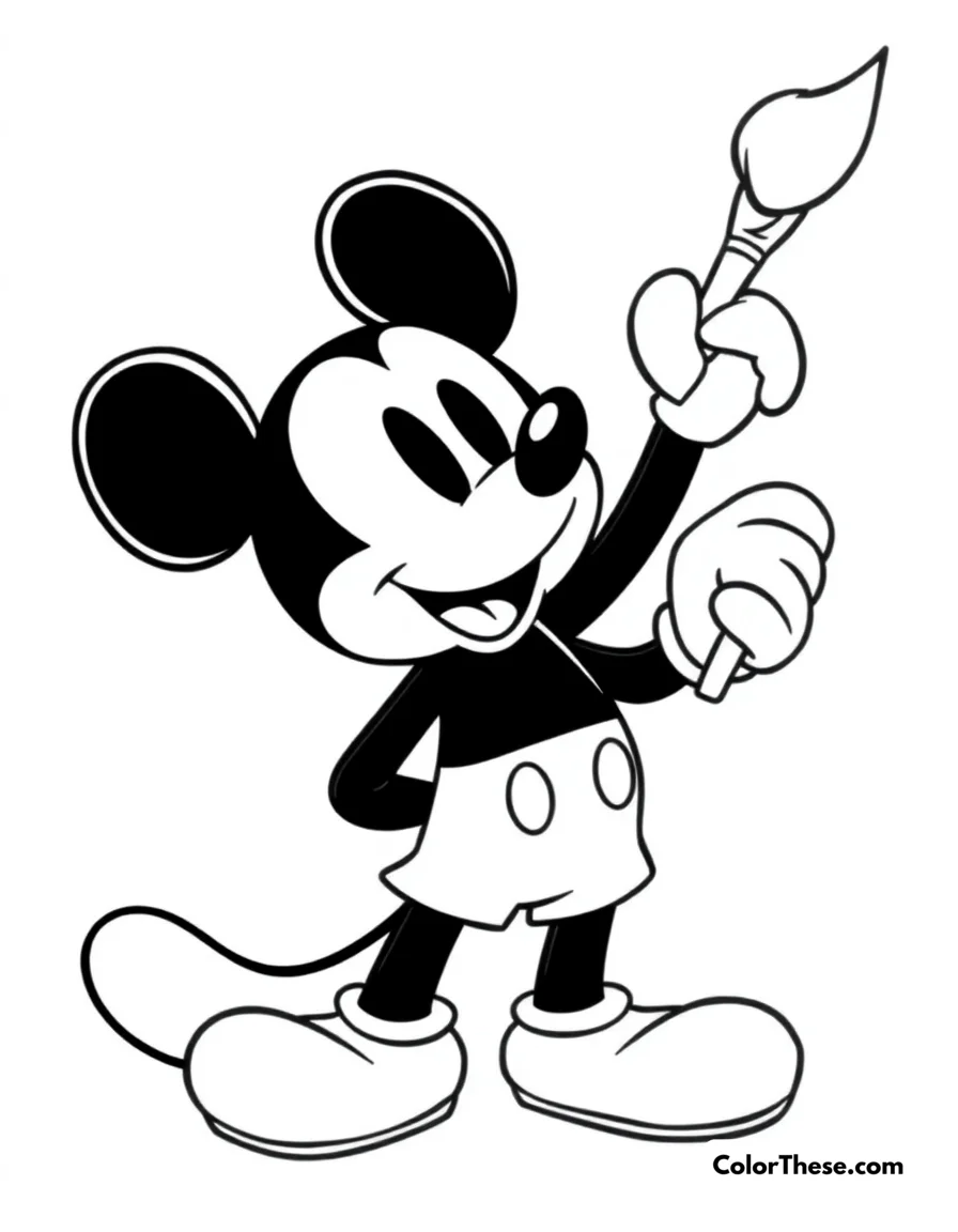 Free printable mickey mouse with a paintbrush coloring page for kids and adults. Download a free Mickey Mouse with a Paintbrush coloring page! This printable PDF is perfect for kids who love Disney and want creative coloring fun.