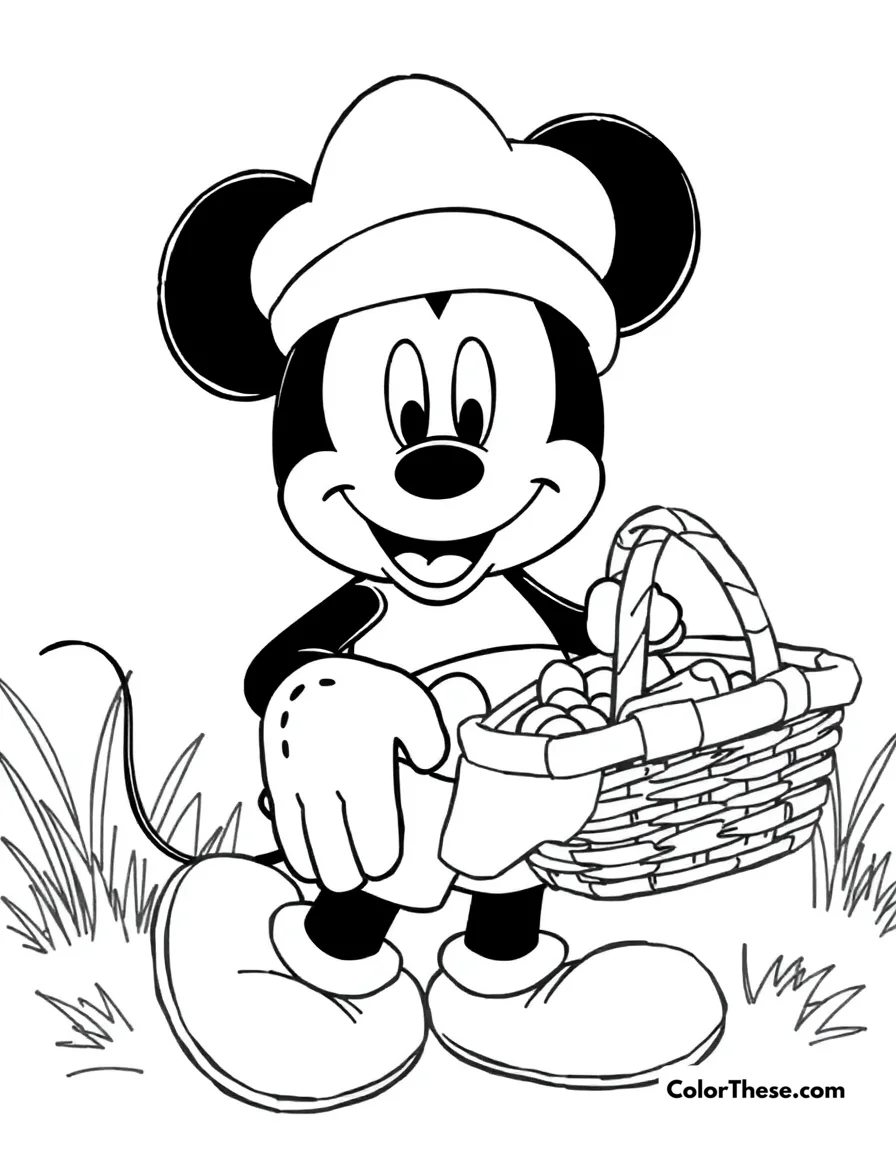Mickey Mouse with a Picnic Basket coloring page