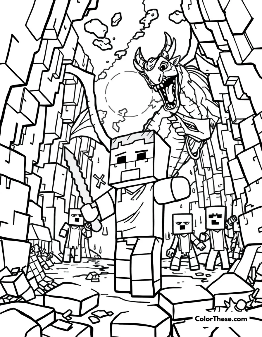 Free printable exploring the end dimension coloring page for kids and adults. Discover the Exploring the End Dimension coloring page—download this free printable PDF and bring to life a mysterious world of dragons, crystals, and floating islands!