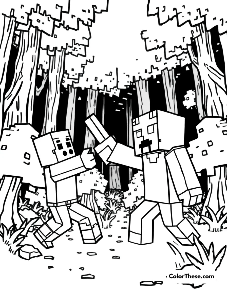 Free printable fighting an enderman coloring page for kids and adults. Download a free Fighting an Enderman coloring page! Perfect for all ages, this printable PDF lets you color an epic Minecraft battle scene—get creative today!