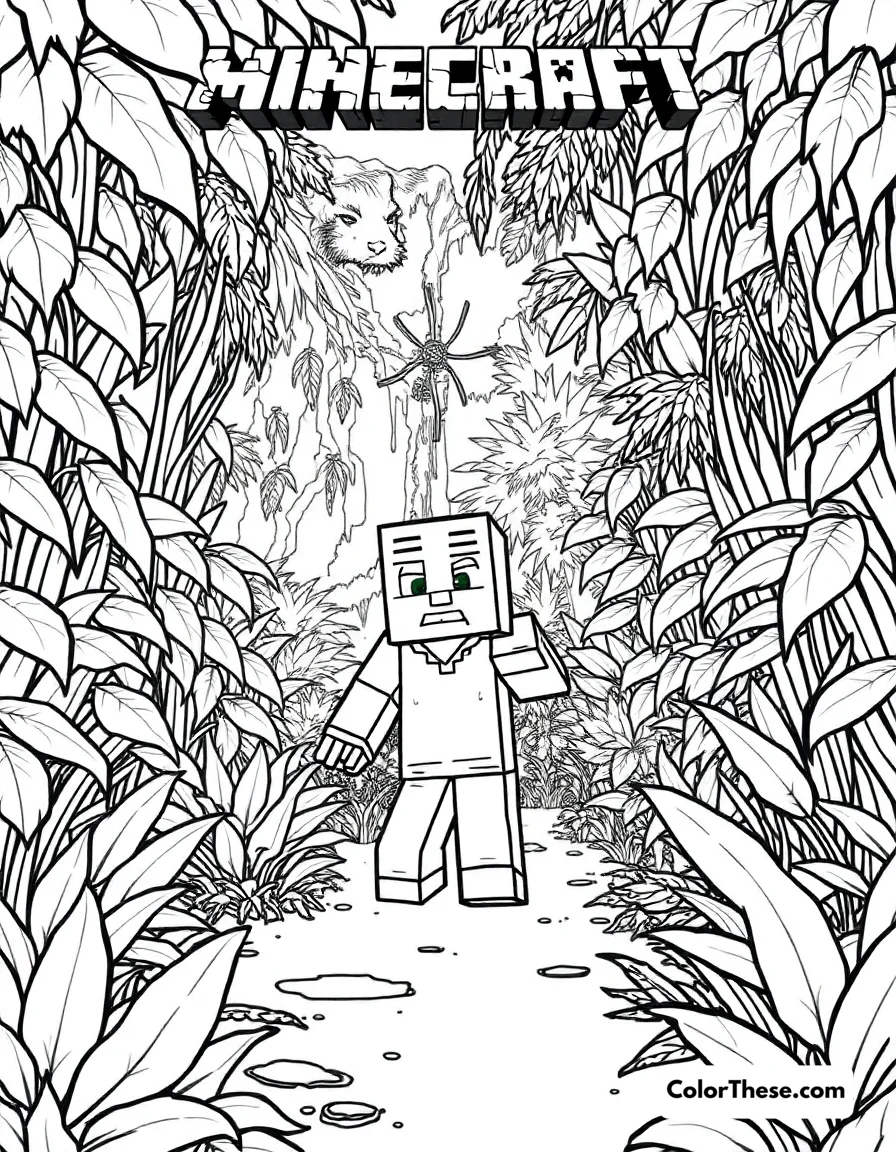 Free printable exploring a jungle biome coloring page for kids and adults. Download the Exploring a Jungle Biome coloring page—free printable PDF featuring lush plants and exotic animals. Perfect for kids, adults, and creative explorers!