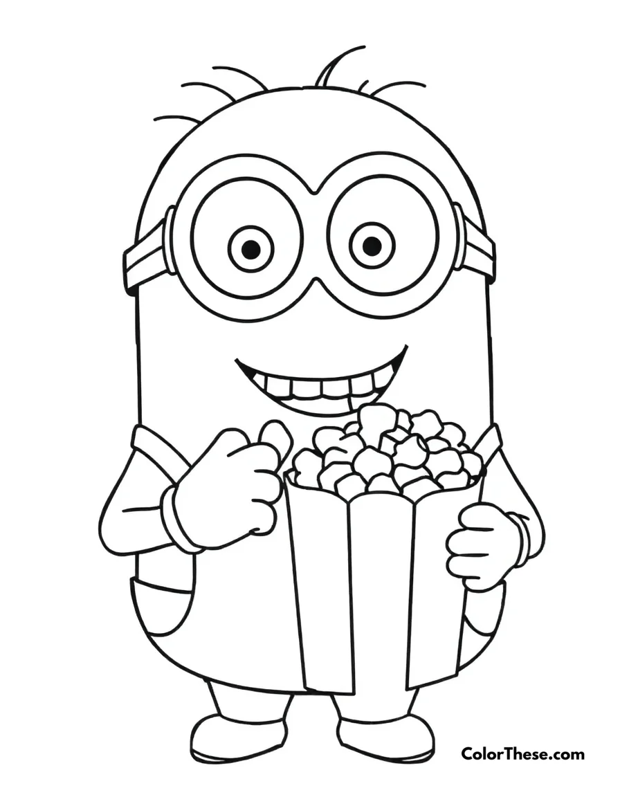 Minion Eating Popcorn coloring page