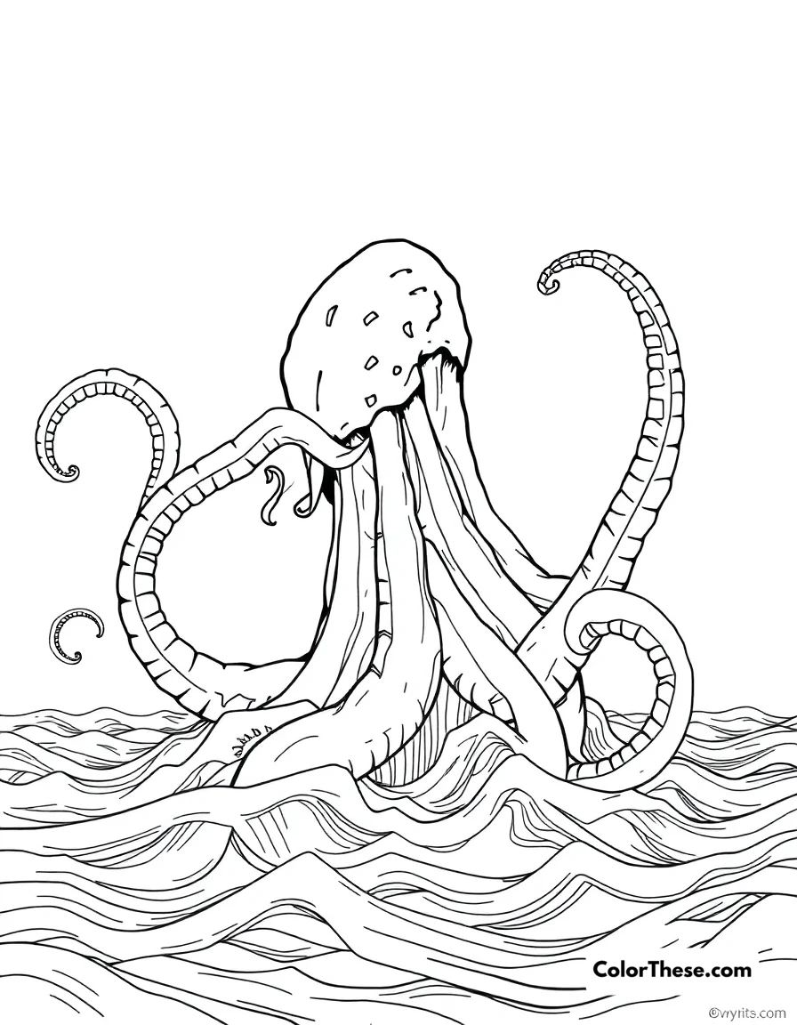 Free printable giant tentacle monster coloring page for kids and adults. Download the Giant Tentacle Monster coloring page—perfect for all ages! Enjoy a free printable PDF full of underwater adventure and creative coloring fun.